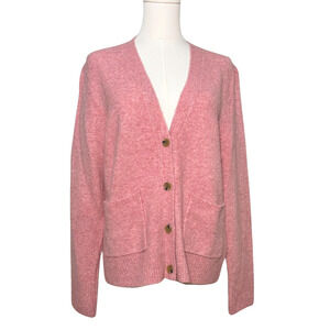 J Crew Heathered Pink Extra Soft V Neck Button Front Cardigan Large Preppy